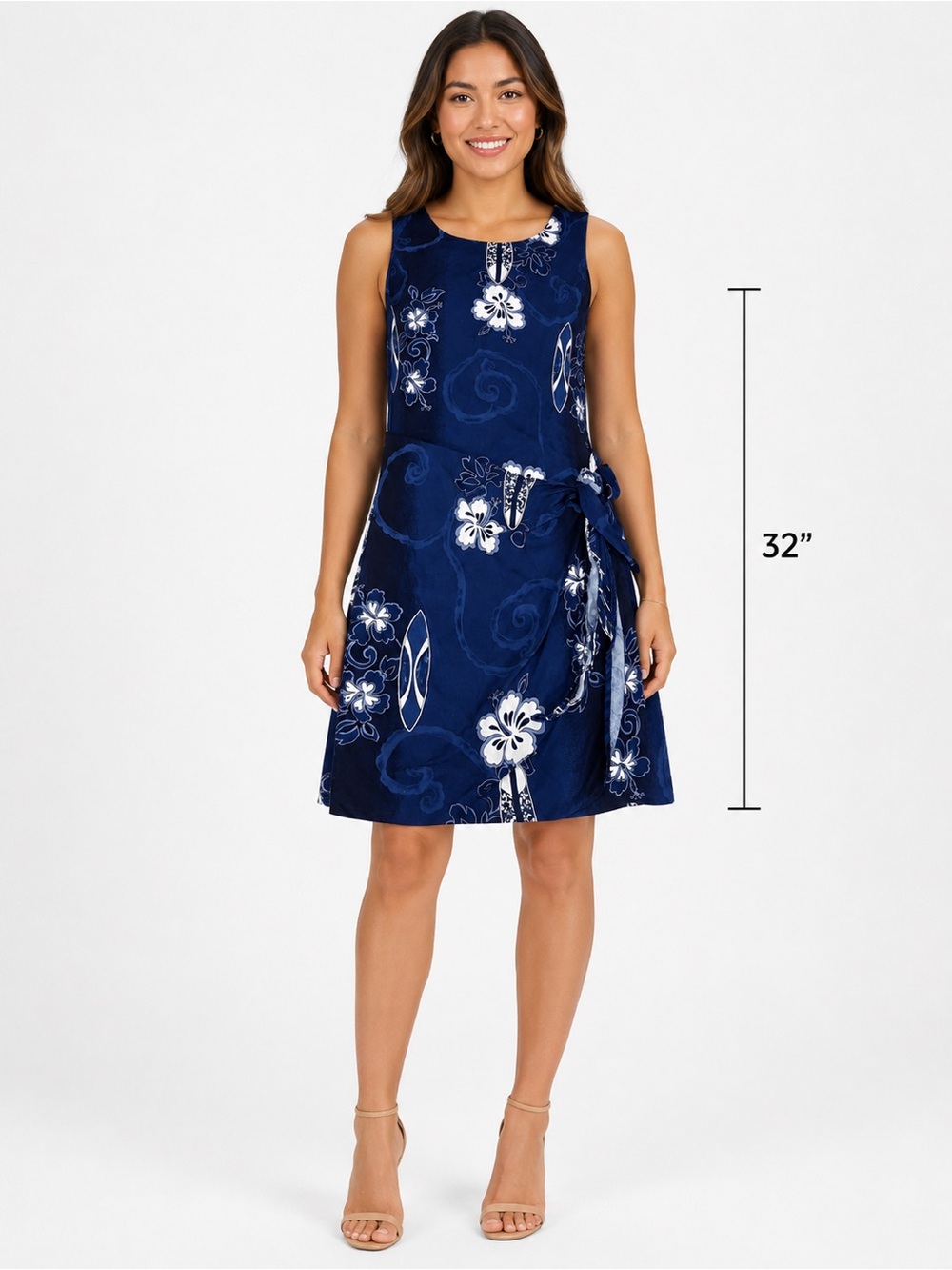 Hibiscus Collection Blue Floral Sleeveless Wrap Dress Women's Size Medium